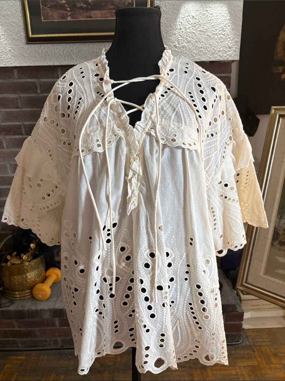 IRO Cream Eyelet Lace Tie-Front Blouse